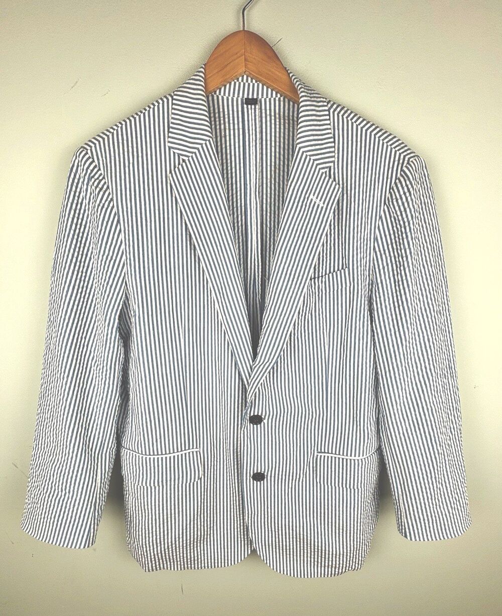 Men’s J. Crew Ludlow Preppy Seersucker Blazer 40S Short Blue Stripe